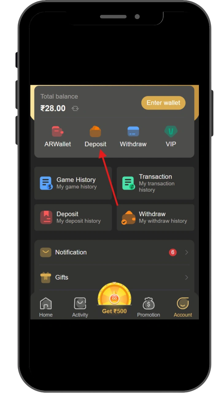 Click on deposit option
